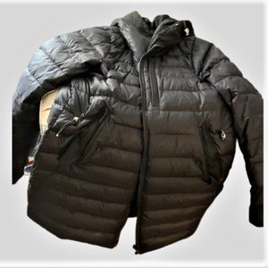 Athleta medium size black puffer knee length coat